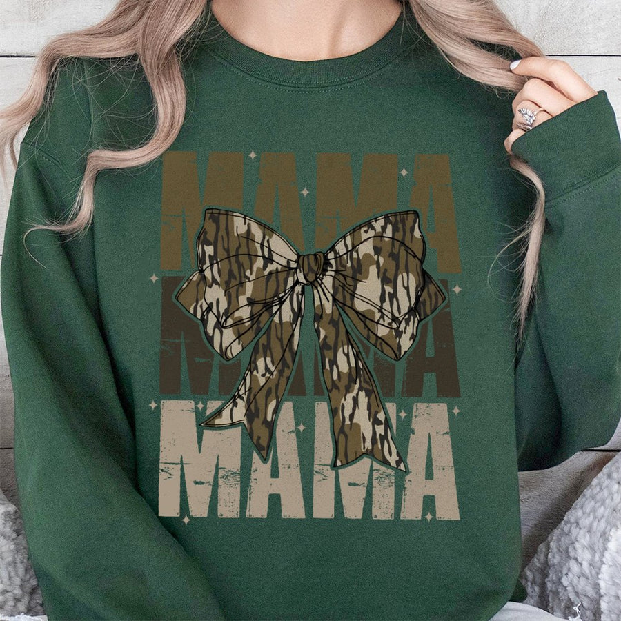 Mama Camo Bow Sweatshirt | Coquette Aesthetic Graphic Print | Soft Cotton-Blend Crewneck | Trendy Mom Gift for Mother's Day 2026 Birthday