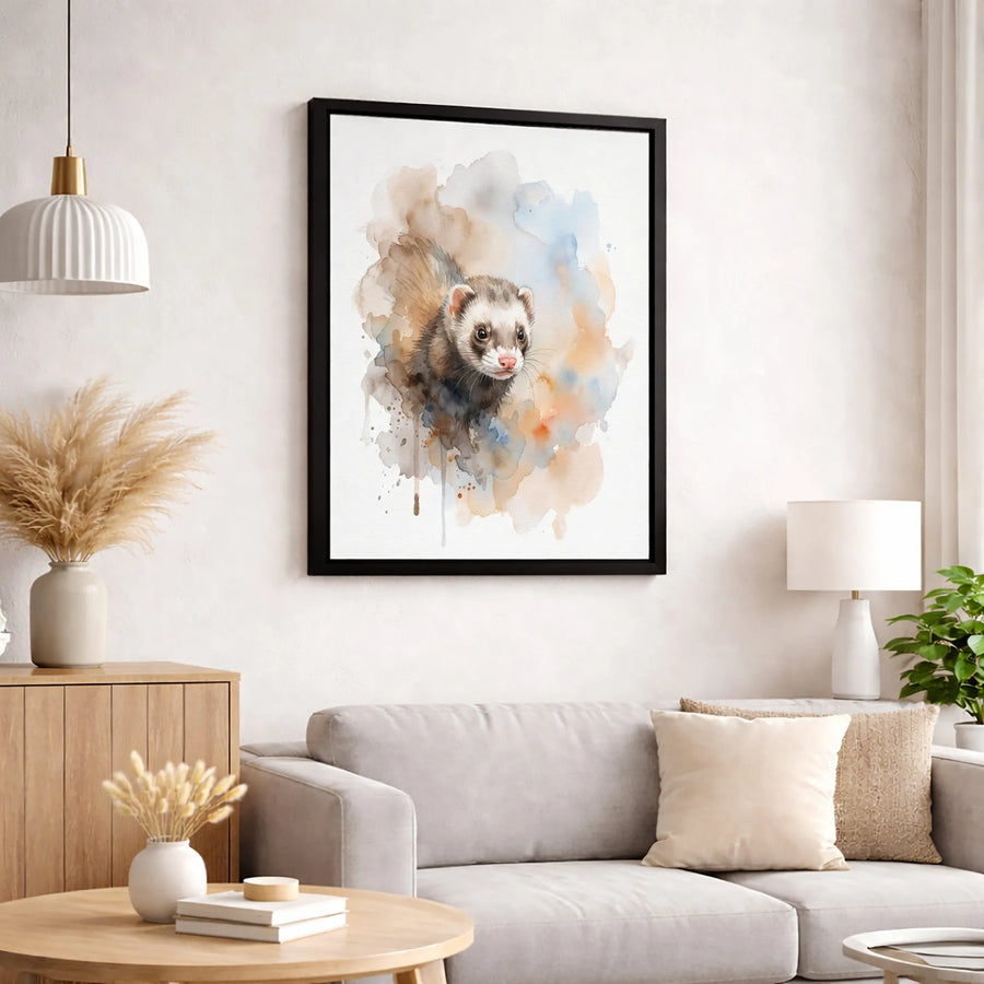 Ferret Wall Art Canvas Print | Watercolor Pet Portrait | 1.25 Inch Premium Gallery Wrap | Unique Animal Lover Gift Home Decor