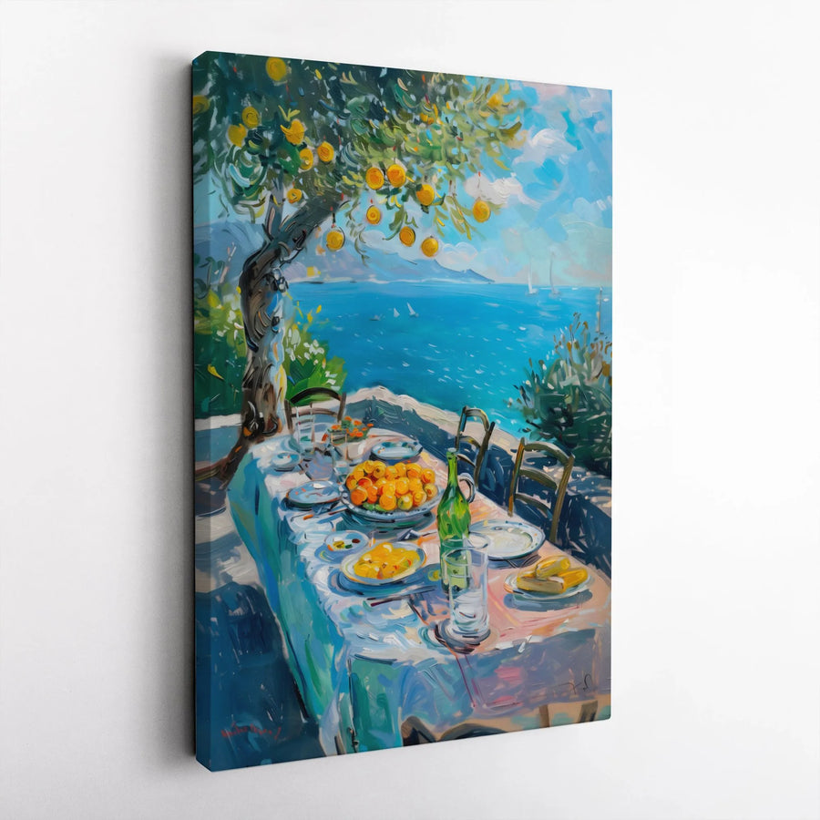 Mediterranean Coastal Canvas Art | Impressionist Lemon Tree Painting Print | Premium High-Resolution Canvas | Kitchen & Dining Room Wall Decor Gift