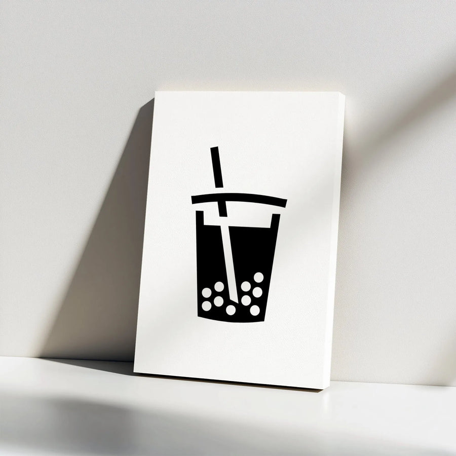 Bubble Tea Canvas Art | Minimalist Black and White Icon | Premium Gallery Wrap Wall Decor | Cute Kitchen Aesthetic Gift for Boba Lovers