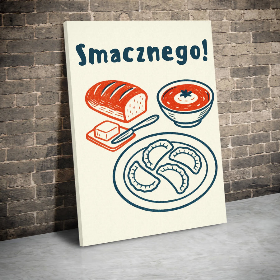 Smacznego Polish Food Wall Art | Pierogi Pierogi Soup Bread Illustration | Premium Gallery Wrapped Canvas | Kitchen Decor Gift For Polish Heritage