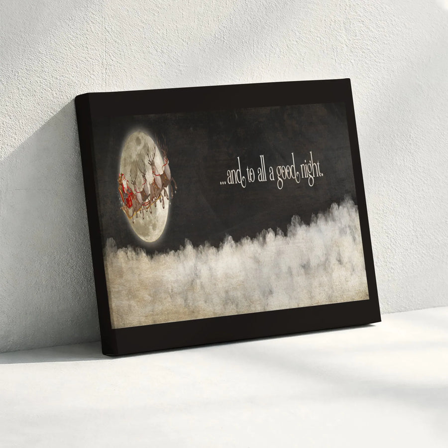 Christmas Santa Sleigh Canvas Wall Art | Moonlit Night Holiday Quote Decor | Gallery Quality Premium Print | Festive Home Gift