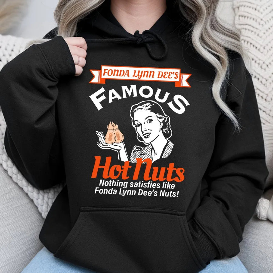 Funny Hot Nuts Hoodie | Retro Pin-Up Humor Graphic | Cotton Blend Premium Pullover | Rude Adult Gag Gift for Men and Women