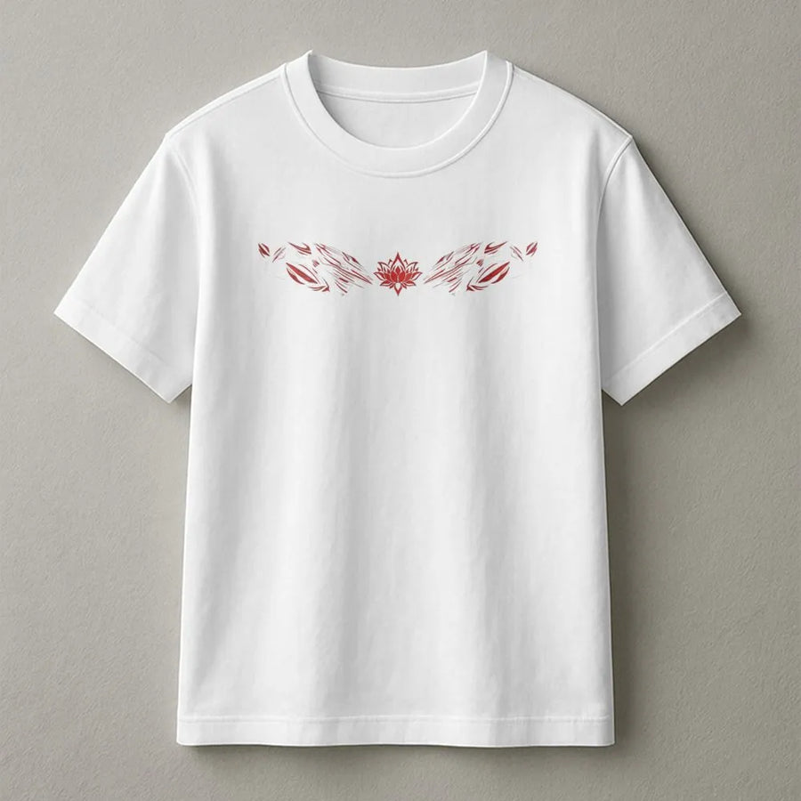 Lotus Flower T-Shirt | Minimalist Red Tribal Art Graphic | Premium Cotton Blend Sweatshirt | Unisex Yoga Meditation Apparel Gift