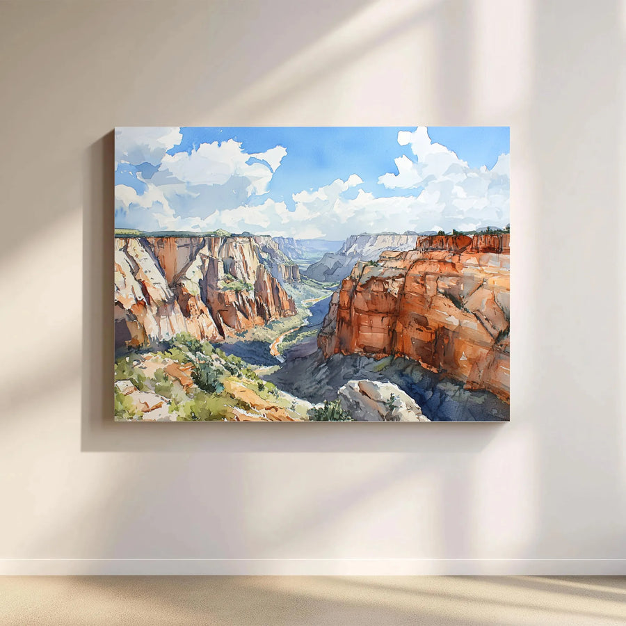 Red Rock Canyon Landscape Canvas Print | Watercolor Nature Wall Art | 1.25” Gallery Wrap | Premium Home Decor Gift for Nature Lovers
