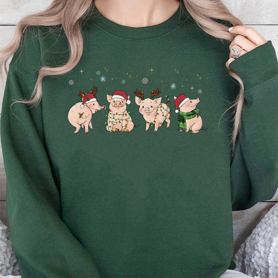 Christmas Pig Sweatshirt | Funny Festive Farm Animal Graphic | Premium Cotton Blend Crewneck | Holiday Gift for Pig Lovers & Farmers