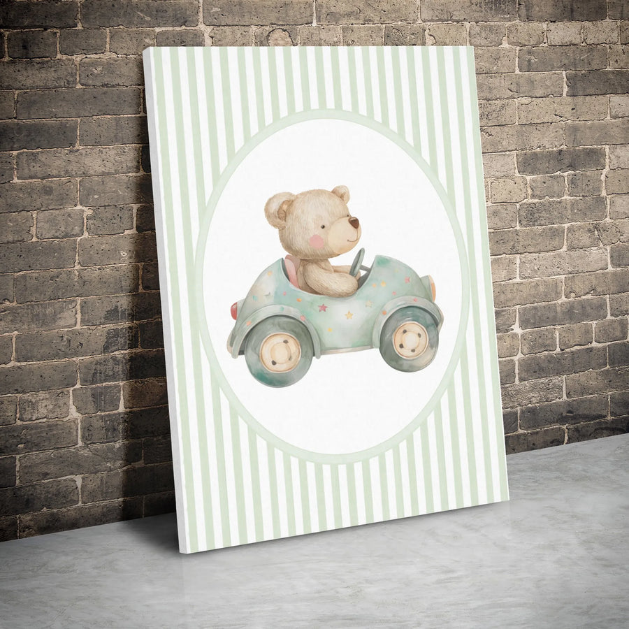 Watercolor Teddy Bear Wall Art | Cute Nursery Car Illustration | Premium Gallery Wrap Canvas | Gender Neutral Baby Room Decor Gift