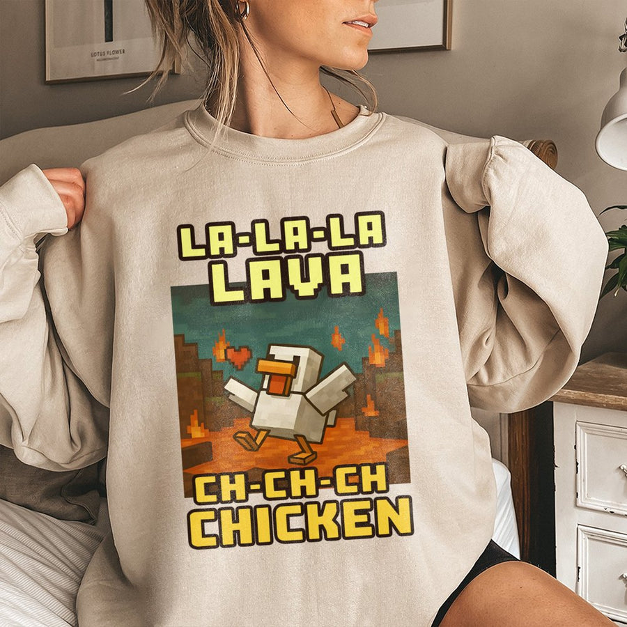 Lava Chicken Sweatshirt | Pixel Art Gaming Graphic | Cotton Blend Unisex Pullover | Funny Gamer Birthday Gift for Kids and Adults
