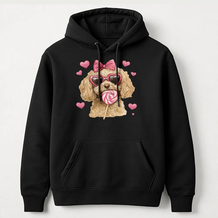 Valentine Dog Hoodie | Poodle with Lollipop Graphic | Soft Cotton Blend | Cute Puppy Lover Gift for Her