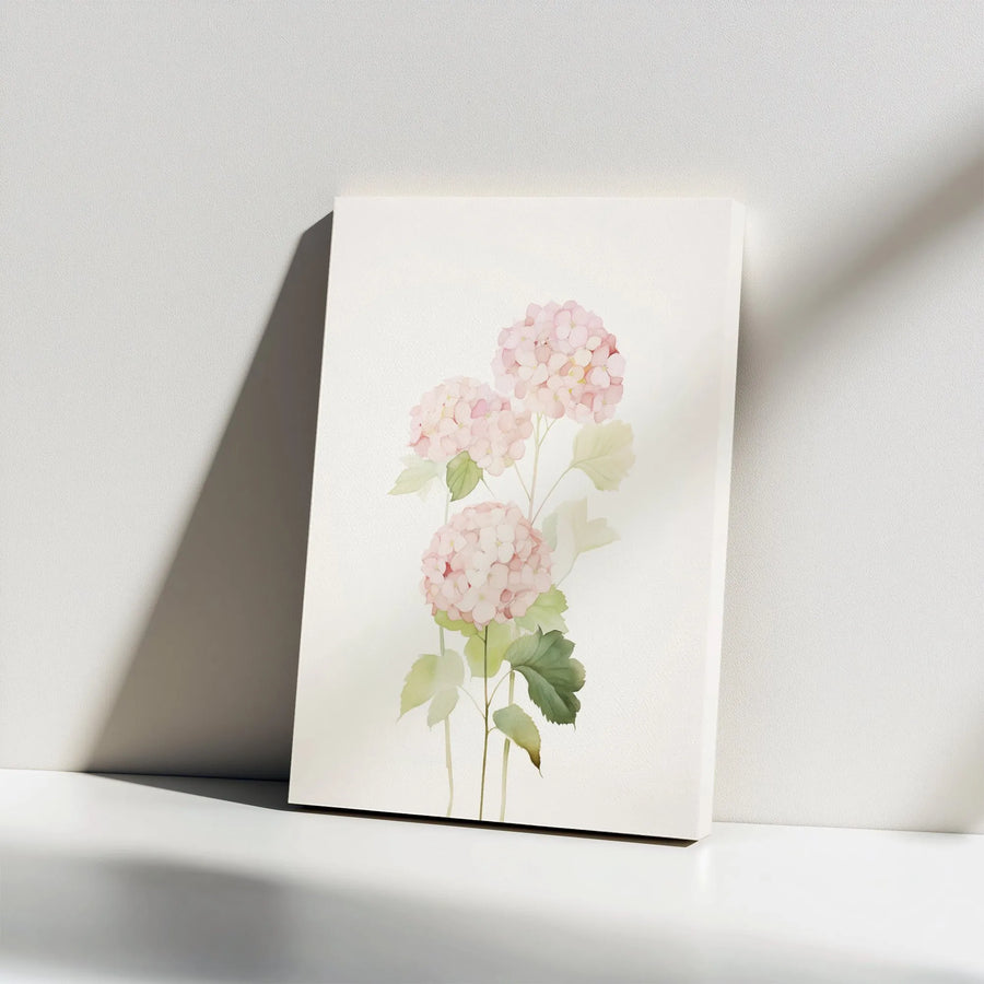 Pink Hydrangea Canvas Wall Art | Watercolor Botanical Illustration | Premium Gallery Wrapped Canvas | Minimalist Living Room Decor Gift
