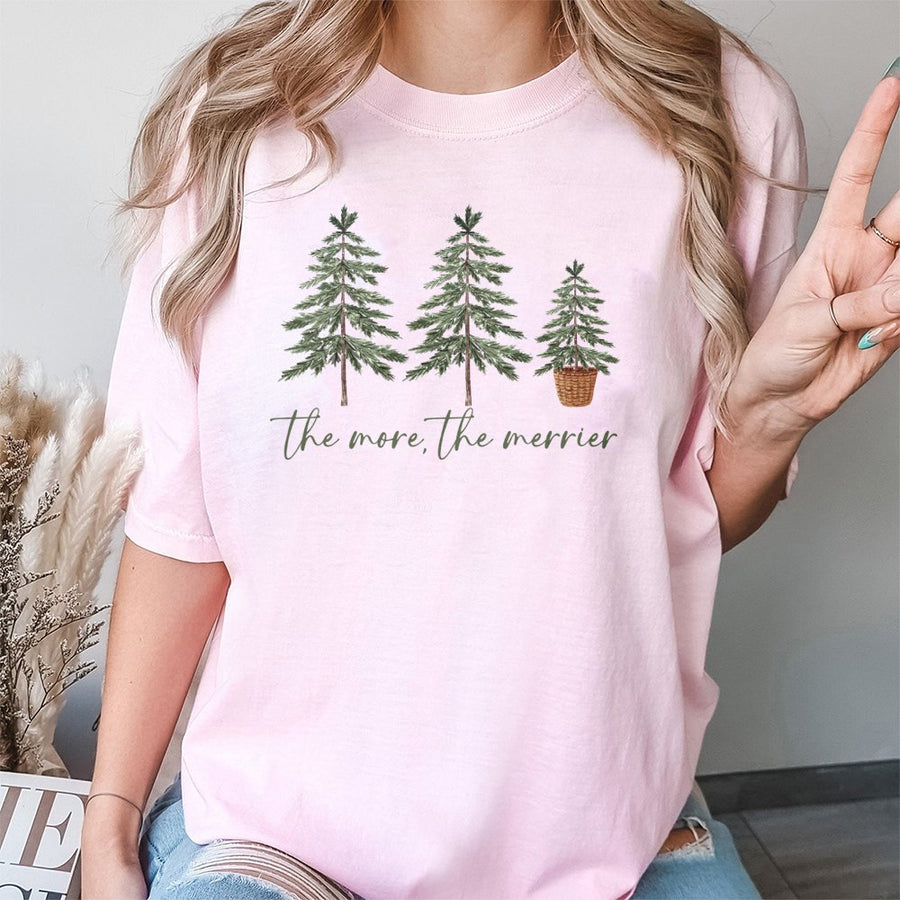 The More The Merrier Christmas T-Shirt | Minimalist Pine Tree Holiday Graphic | 100% Cotton Premium Unisex Tee | Cozy Winter Outfit Gift for Family