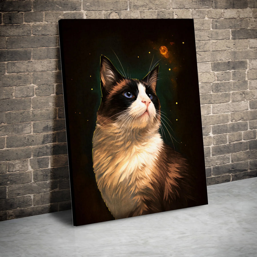 Snowshoe Cat Canvas Wall Art | Cosmic Galaxy Portrait with Blue Eyes | Premium Gallery Wrap Print | Whimsical Pet Lover Gift for Home Decor