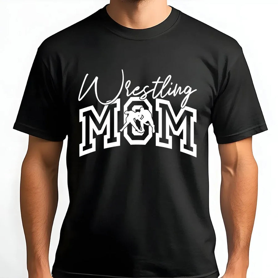 Wrestling Mom T-Shirt | Varsity Letter Style Graphic | 100% Soft Cotton | Wrestling Team Gift for Proud Sports Moms