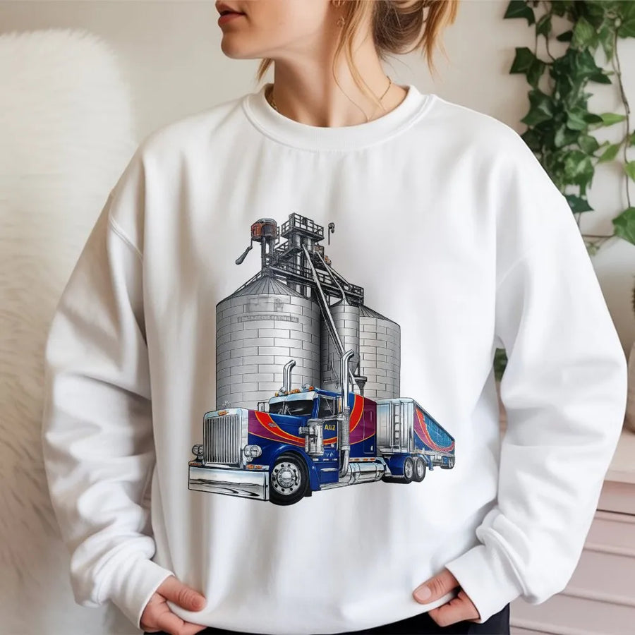 Grain Truck Sweatshirt | Vintage Farm Semi Graphic | Cotton Blend Apparel | Harvest Hauler Gift for Agriculture Truck Drivers