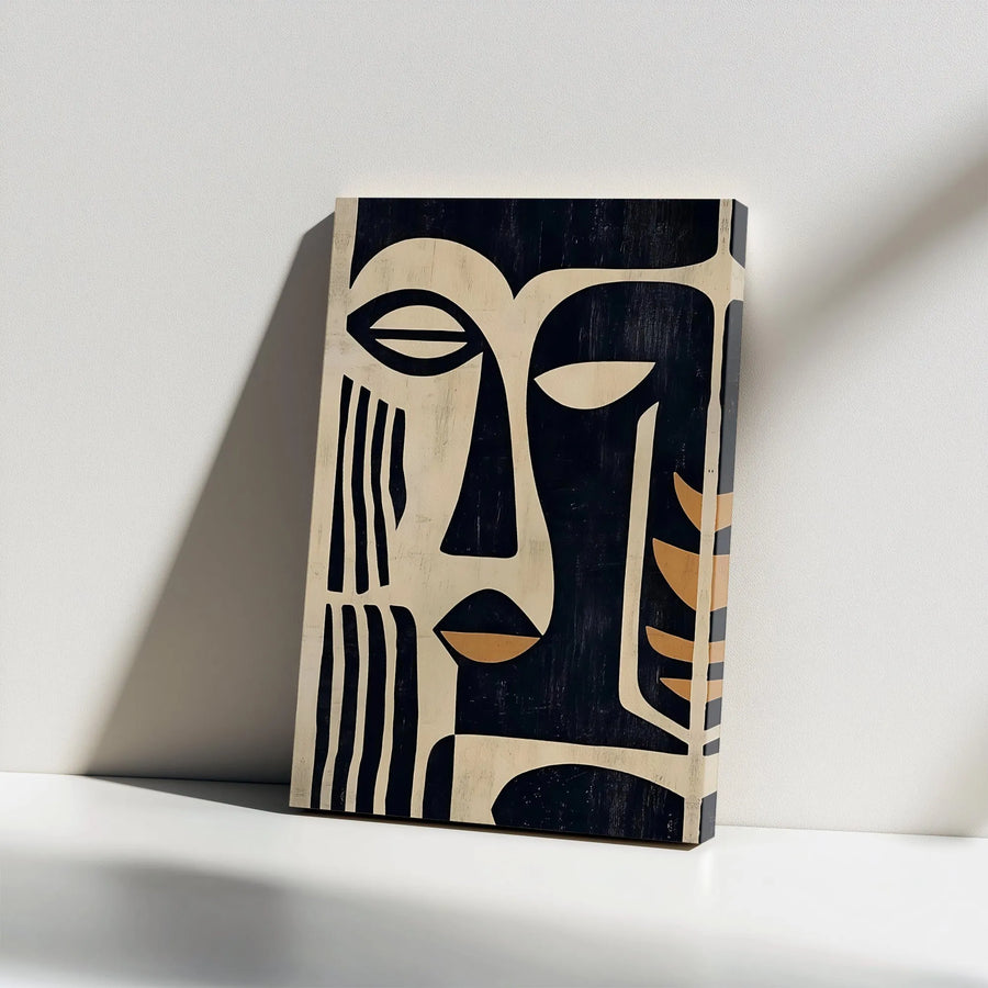Abstract Face Canvas Wall Art | Minimalist Black and Beige Line Art | Thick Gallery Wrapped Canvas | Modern Home & Office Decor Gift