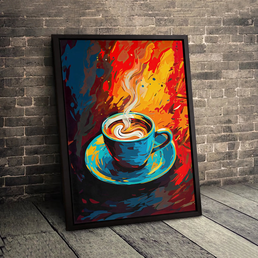 Abstract Coffee Cup Canvas Wall Art | Colorful Steaming Espresso Painting | Premium Gallery Wrap Print | Kitchen and Cafe Decor Gift