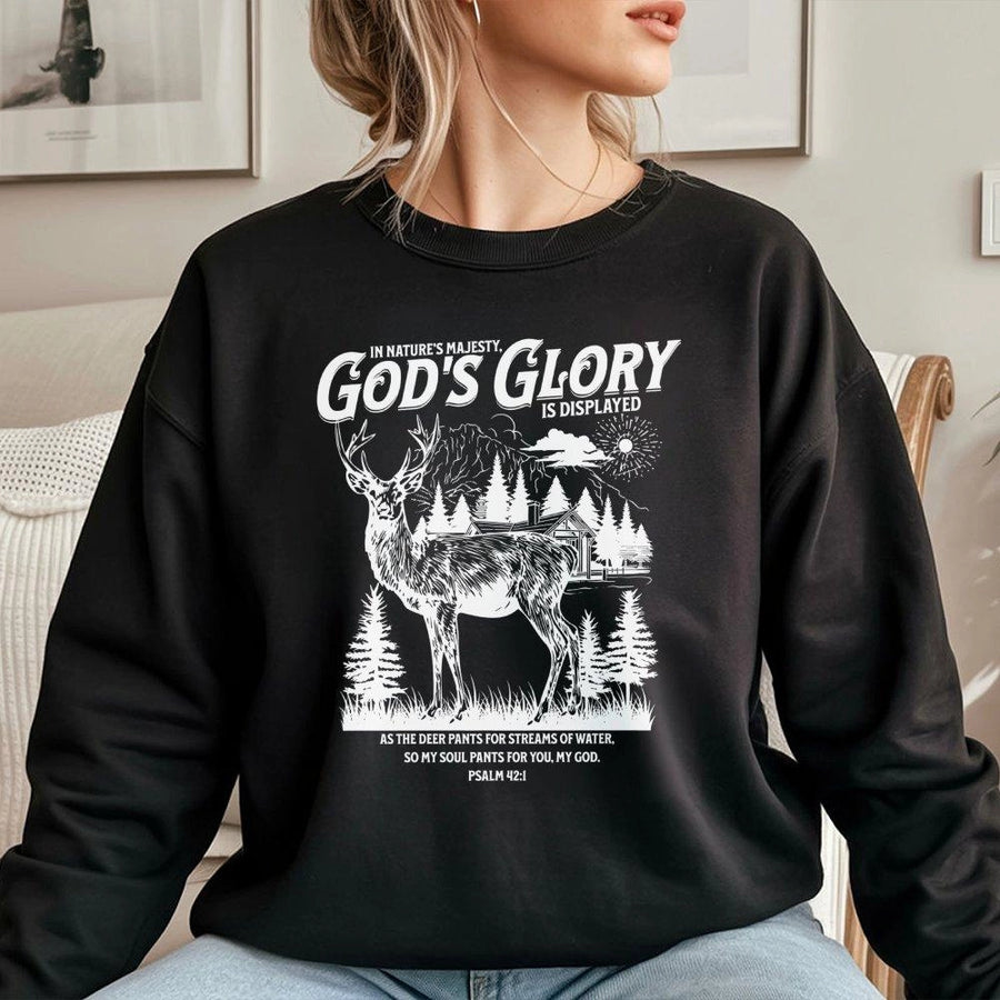 Psalm 42:1 Deer Sweatshirt | Nature Wildlife Scripture Graphic | Premium Cotton Blend | Christian Faith Gift for Men and Women