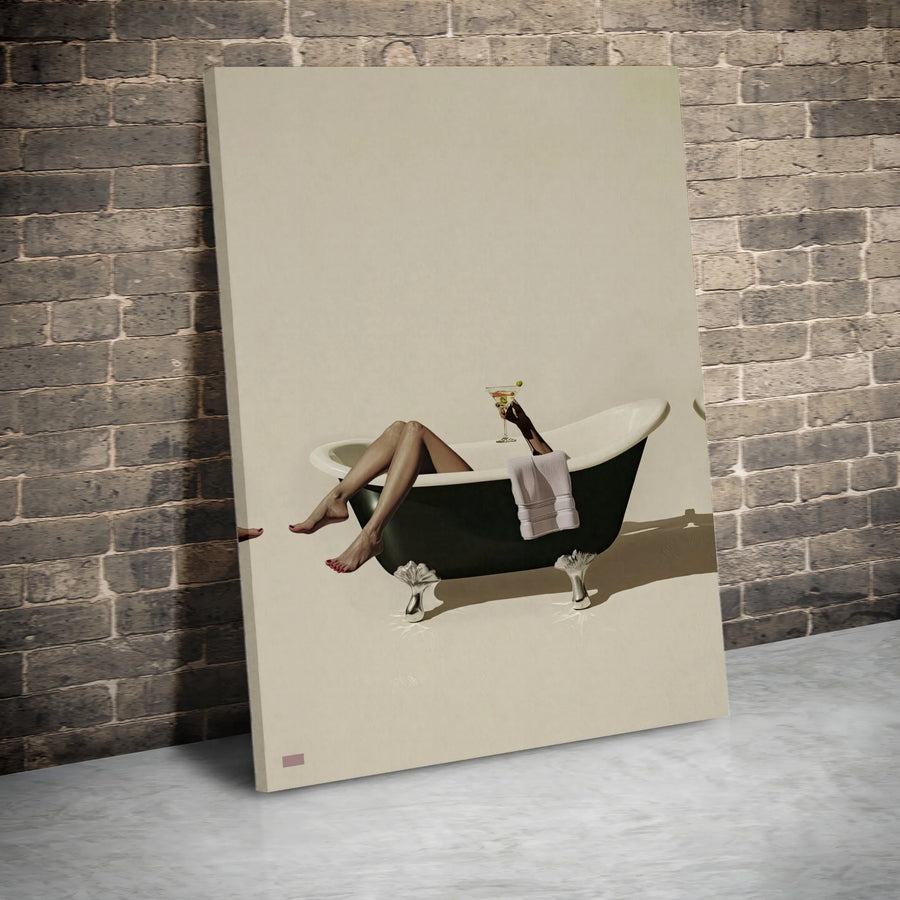 Woman in Bathtub Canvas Print | Surreal Martini Cocktail Art | Premium Gallery Wrapped Canvas | Modern Bathroom Decor Gift for Her