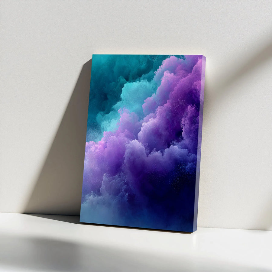 Abstract Nebula Canvas Wall Art | Vibrant Teal and Purple Cosmic Cloud | Premium Gallery Wrapped Canvas | Modern Home & Office Decor Gift