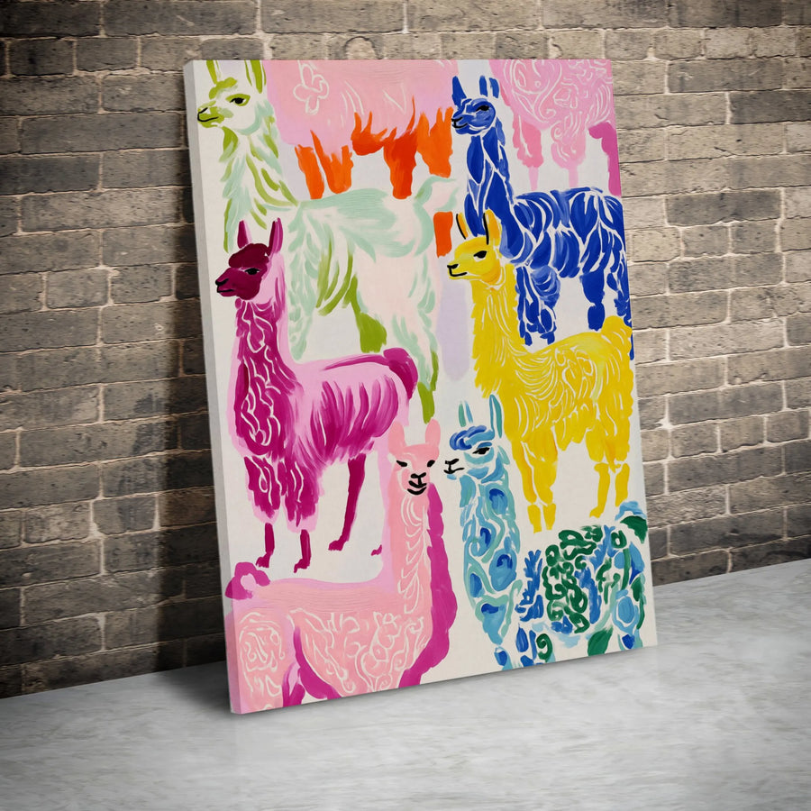 Colorful Llama Canvas Wall Art | Abstract Pop Art Animal Print | Premium Fade-Resistant Canvas | Boho Nursery Decor Gift