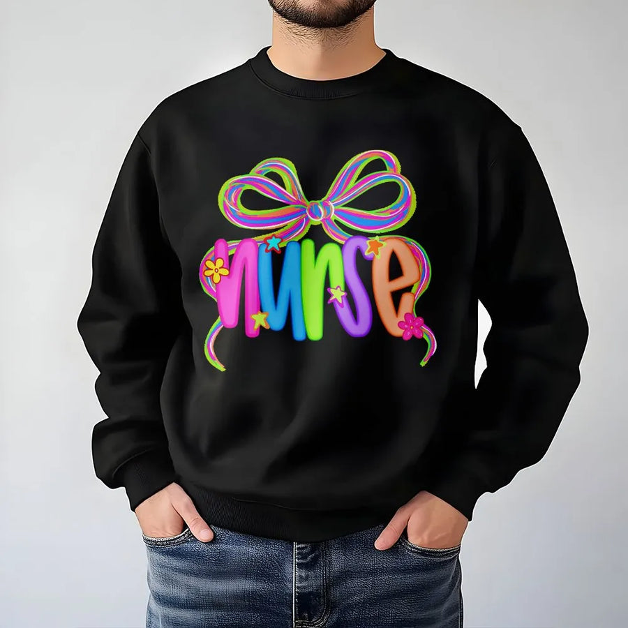 Coquette Nurse Sweatshirt | Neon Bow Graphic Nursing Life Tee | Premium Soft Cotton | Gift for RN, CNA, NICU Nurses
