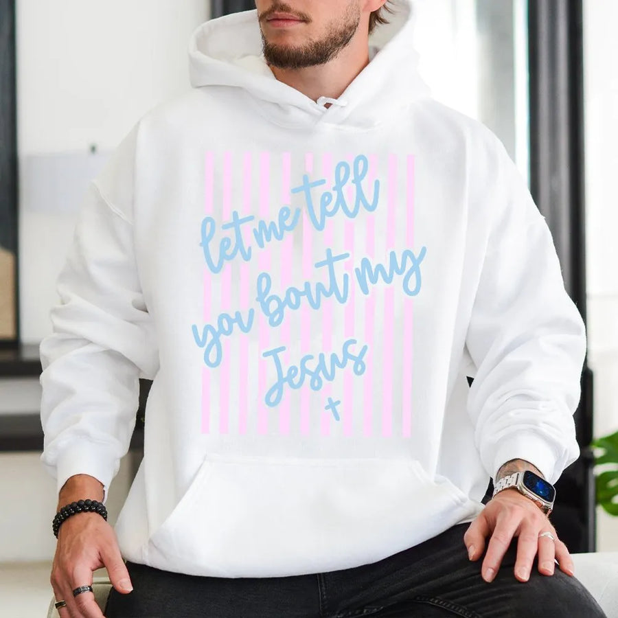 Jesus Graphic Hoodie | Coquette Bow Striped Faith Design | Soft Cotton Blend Unisex Pullover | Religious Gift for Christian Women