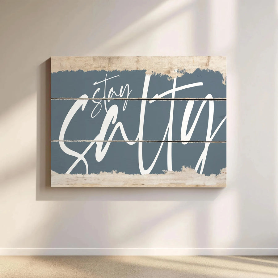 Stay Salty Canvas Wall Art | Rustic Wood Plank Design with Funny Coastal Quote | Premium Canvas Print | Beach House Decor Gift