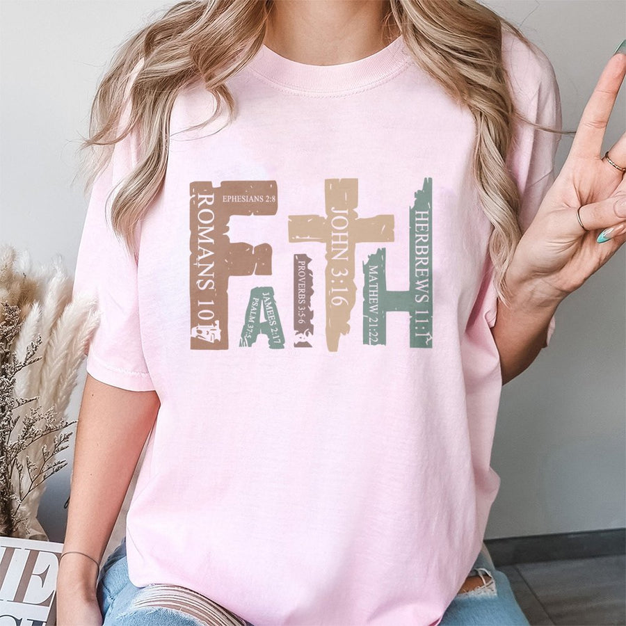 Faith Scripture T-Shirt | Boho Christian Bible Verse Design | 100% Cotton Religious Gift | Trendy Faith-Based Graphic Tee for Women