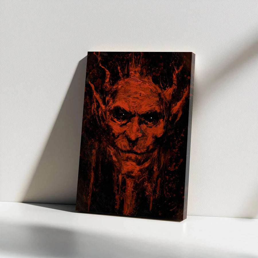 Demonic Face Canvas Wall Art | Abstract Horror Devil Portrait | Premium Gallery Canvas | Macabre Decor Gift for Horror Fans