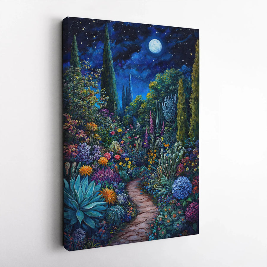 Enchanted Night Garden Canvas | Vibrant Floral Painting Print | Premium 1.25" Thick Gallery Wrap | Home Decor Gift for Nature Lovers