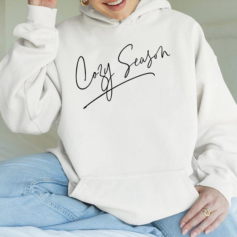 Cozy Season Hoodie | Minimalist Script Graphic Sweatshirt | Premium Cotton-Blend | Aesthetic Fall Winter Gift for Women & Men