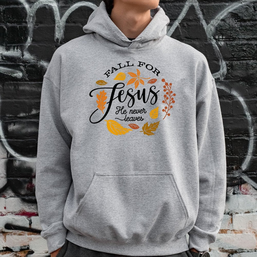 Fall For Jesus Hoodie | Christian Faith Autumn Graphic Sweatshirt | Premium Cotton Blend | Gift For Women And Men