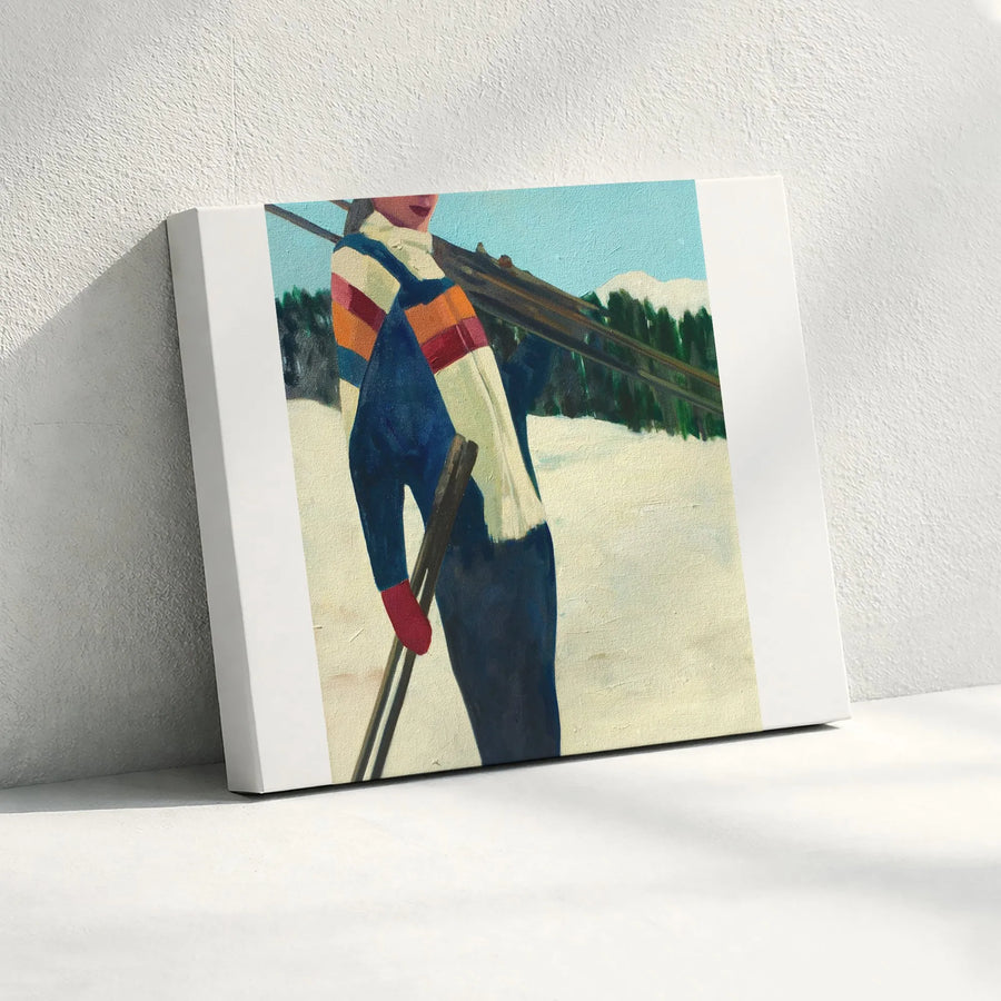 Vintage Skier Canvas Wall Art | Retro Skiing Painting Print | Gallery-Quality Thick Canvas | Ski Lodge & Cabin Decor Gift