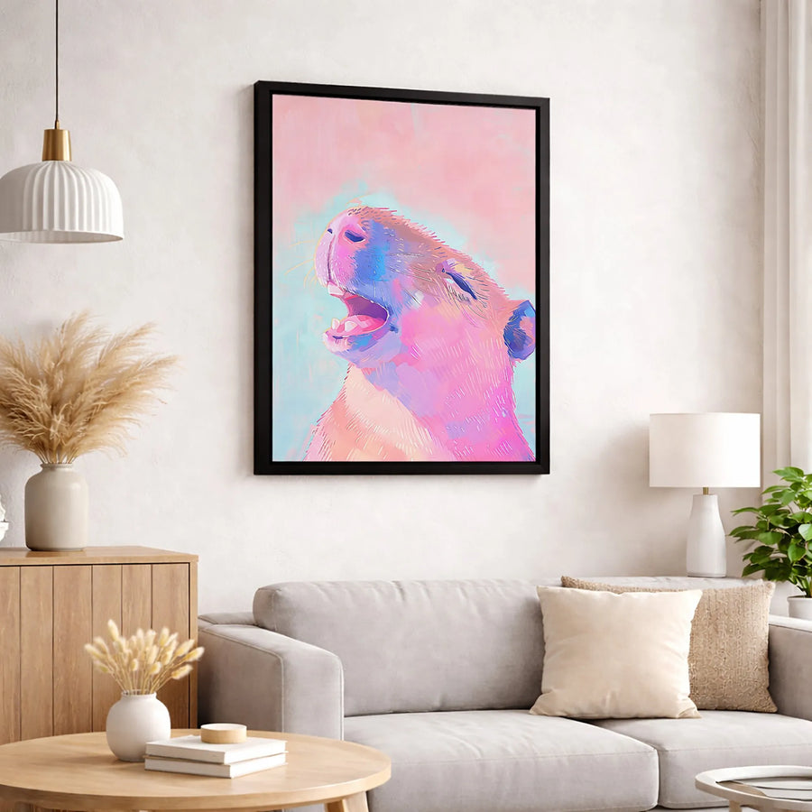 Colorful Capybara Canvas Art | Yawning Tropical Animal Wall Decor | Premium Fade-Resistant Print | Vibrant Modern Home & Office Gift