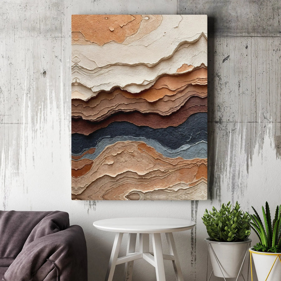 Abstract Earth Tone Canvas Wall Art | Layered Sedimentary Rock Texture | Premium Gallery Wrap Print | Modern Minimalist Home Office Decor