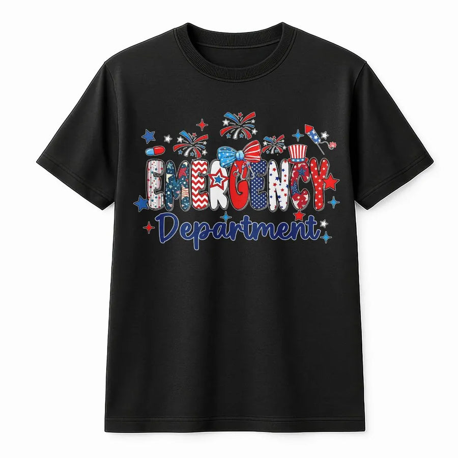 Emergency Department 4th of July Shirt | Patriotic ER Nurse Graphic Tee | Soft Cotton Unisex T-Shirt | Independence Day Gift for Hospital Staff