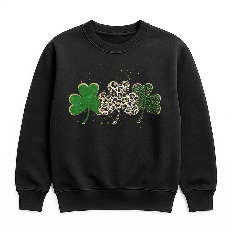 Leopard Shamrocks St Patricks Day Sweatshirt | Irish Green Clover Graphic | Premium Cotton Blend | Unisex Festive Gift for Women and Men