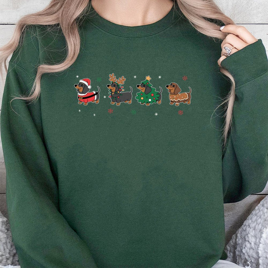Dachshund Christmas Sweatshirt | Cute Wiener Dog Festive Graphic | Cotton Blend Premium Apparel | Holiday Gift For Dog Lovers