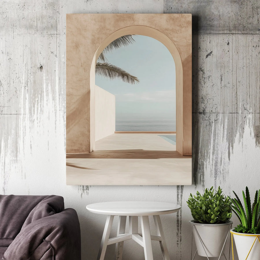 Boho Archway Vertical Canvas | Minimalist Ocean View Wall Art | Premium Thick Gallery Wrap | Modern Coastal Home Decor Gift