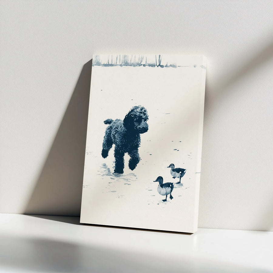 Black Poodle Canvas Wall Art | Winter Watercolor Dog Print | 1.25” Gallery Wrap Frame | Pet Lover Gift Decor