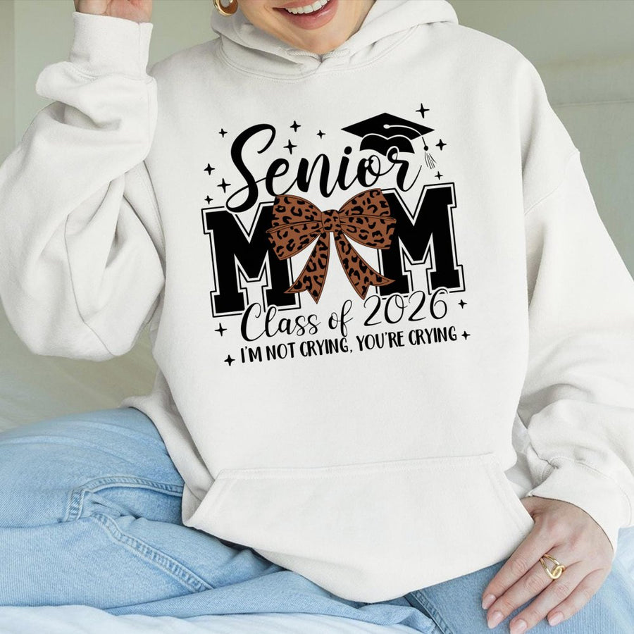 Senior Mom Class of 2026 Hoodie | Leopard Coquette Bow Graphic | Premium Cotton Blend | Graduation Gift for Proud Mothers