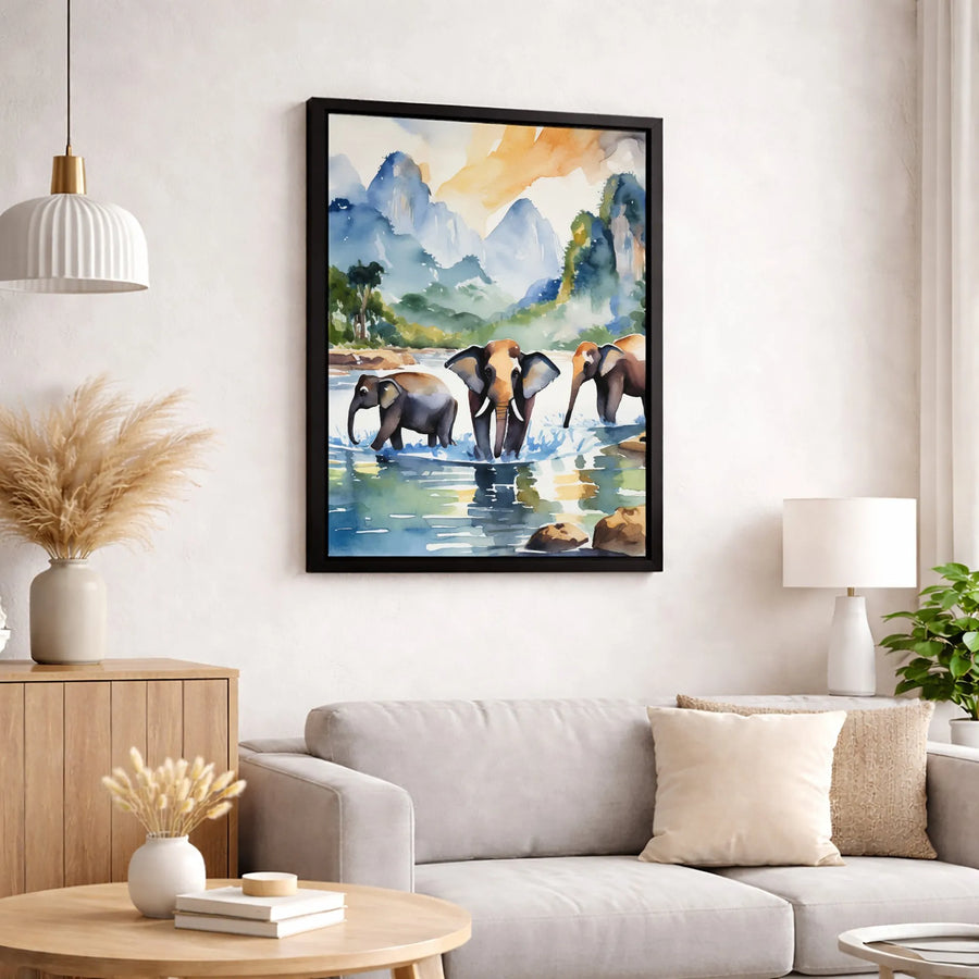 Elephant Wall Art | Watercolor Wildlife Painting | Premium Gallery Canvas | Nature Inspired Home Decor Gift