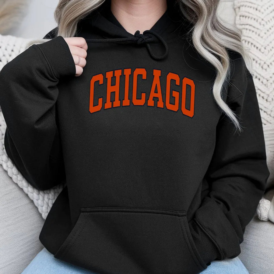 Chicago Hoodie | Vintage Style Varsity Lettering | Premium Cotton Tee | Unisex Chicago Pride Gift for Men and Women
