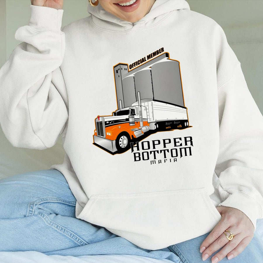 Hopper Bottom Mafia Hoodie | Semi Truck Grain Hauler Graphic | Premium Cotton Blend | Gift For Truckers And Big Rig Drivers