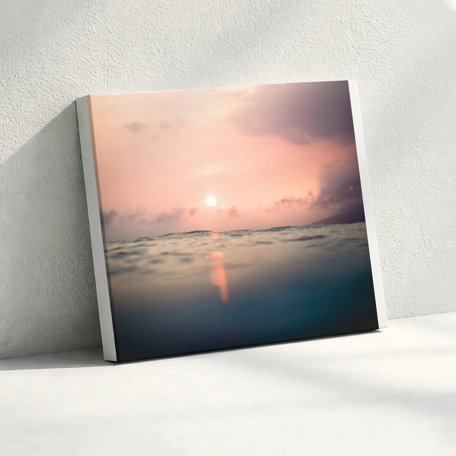 Ocean Sunset Canvas Wall Art | Over Under Water Photography Print | Premium Gallery Wrapped Canvas | Modern Coastal Home Decor Gift