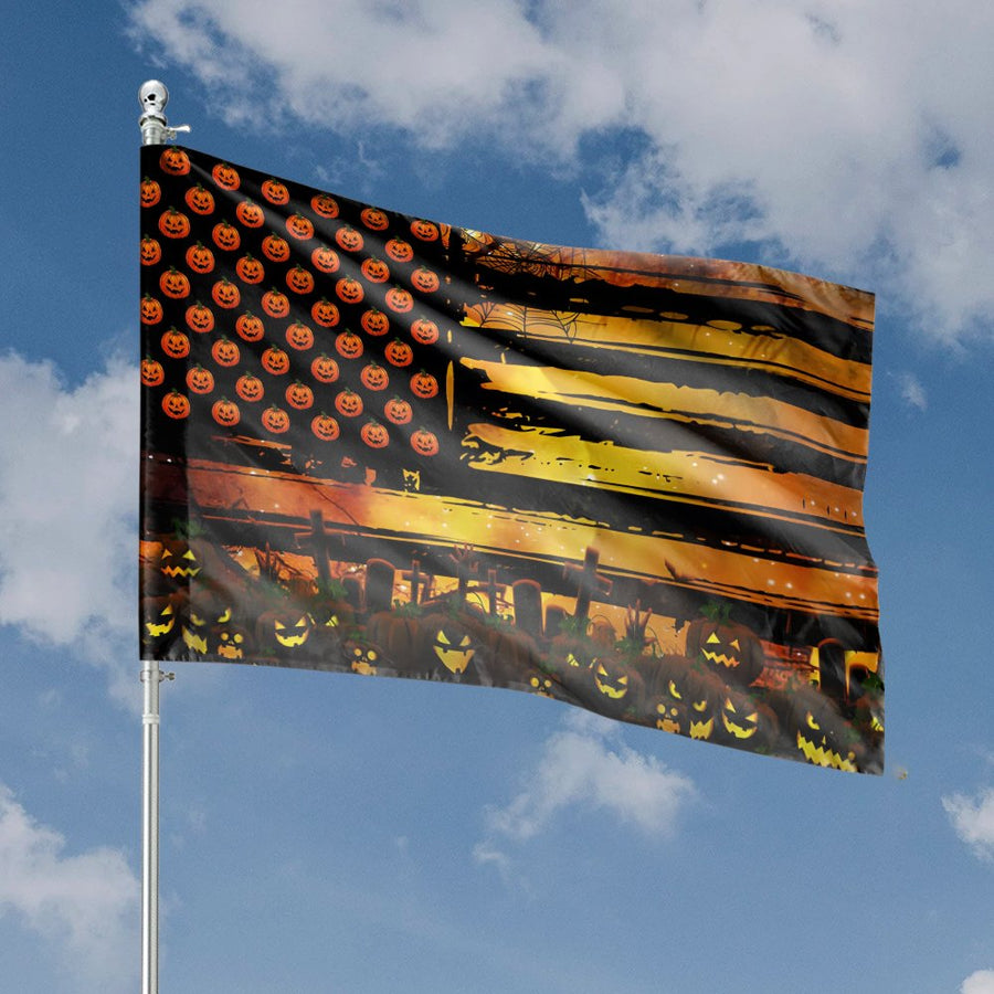 Halloween House Flag | Spooky Jack-O-Lantern American Flag Design | Premium Weather-Resistant Polyester | Outdoor Garden Decor Gift For Fall