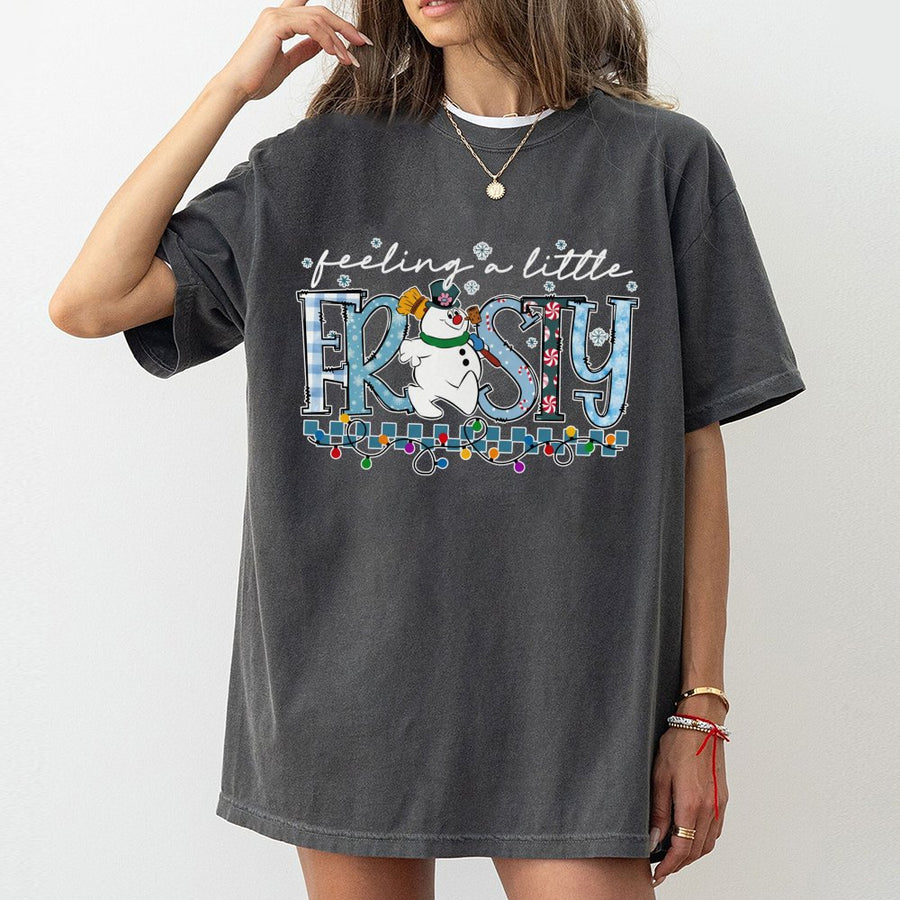 Feelin' A Little Frosty T-Shirt | Cute Snowman Christmas Graphic | 100% Soft Cotton Tee | Holiday Gift for Men and Women