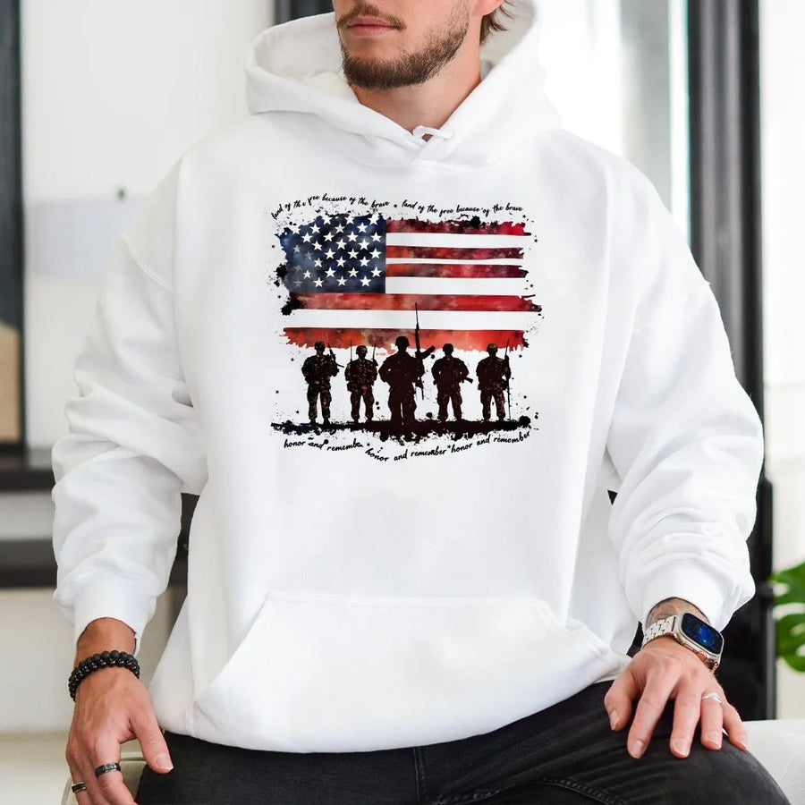 American Flag Soldier Hoodie | Distressed Veteran Tribute Graphic | Premium Comfort Colors Tee | Memorial Day Gift for Patriots