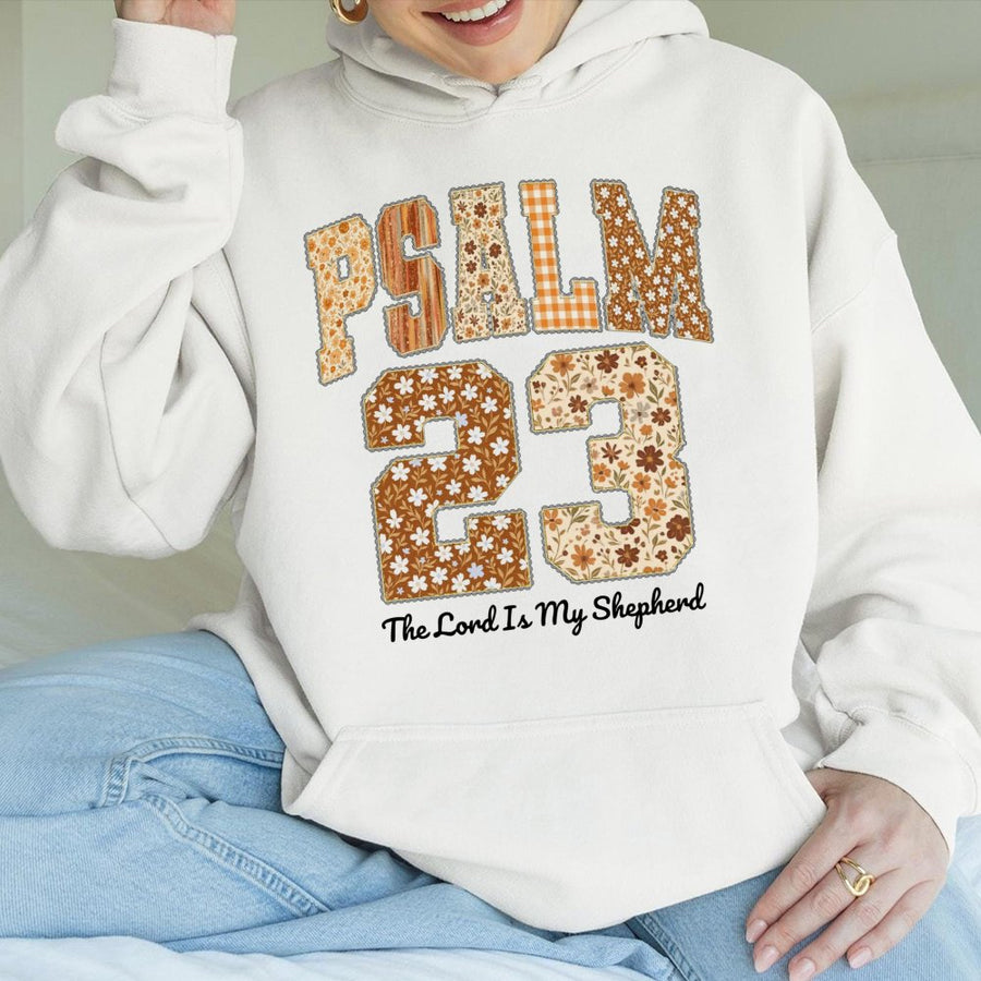 Psalm 23 Hoodie | The Lord Is My Shepherd Floral Faith Design | Premium Cotton-Blend Christian Apparel | Gift for Believers