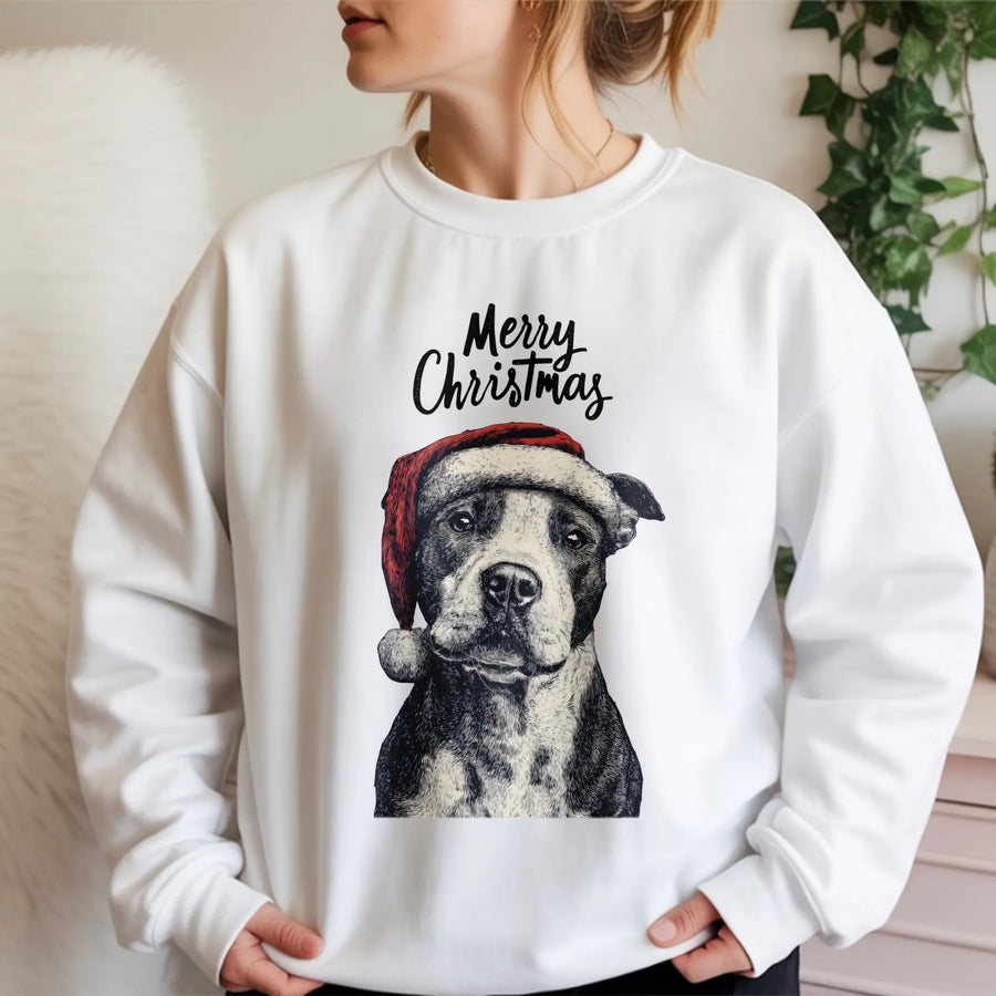 Pitbull Christmas Sweatshirt | Cute Santa Hat Dog Graphic | Premium Unisex Holiday Apparel | Perfect Gift for Pit Bull Lovers & Dog Mom